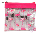 Pink Flamingo Up Up & Away Toiletry Travel Kit Clear Zip Bag - Aura In Pink Inc.
