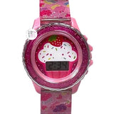 Playzoom Cupcake LCD-Armbanduhr mit rosa Glitzer und Regenbogenstreuseln, rosa Plüsch-Begleiter-Set