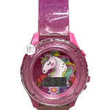Playzoom Einhorn-LCD-Armbanduhr mit rosa Glitzer und pastellfarbenem Plüsch-Begleiterset in Zuckerwatteoptik