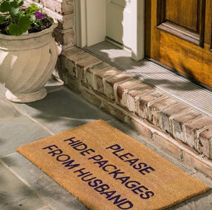 Please Hide Packages From Husband Coir Rug - Aura In Pink Inc.