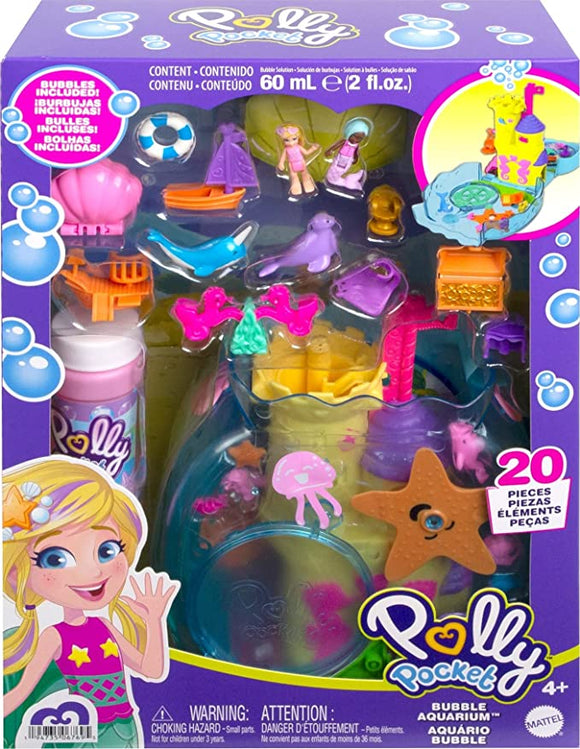 Mattel Polly Pocket Micro Polly Meerjungfrau Unterwasserthema Seifenblasenaquarium 20-teiliges Set