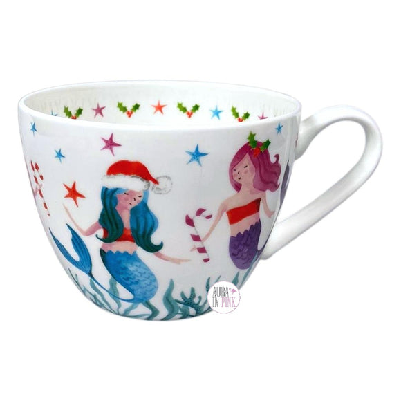Portobello By Design Mermaid Christmas Seas-ons Greetings White Bone China Coffee Mug