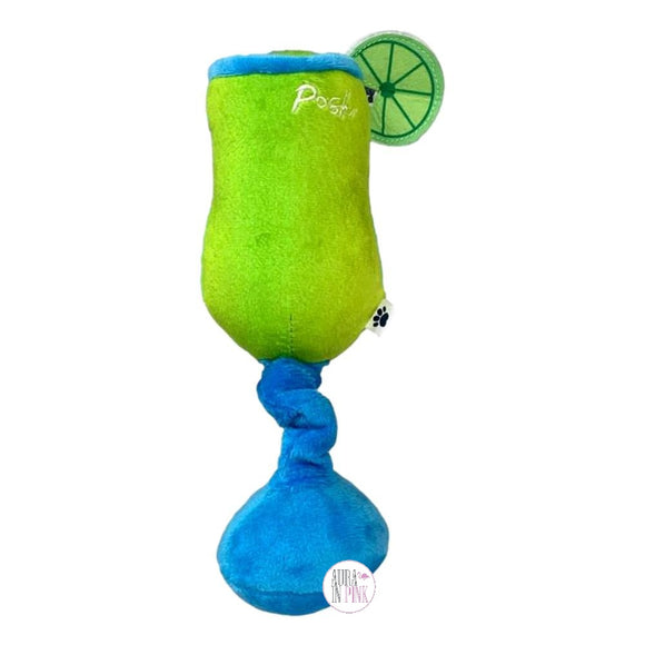 Posh Paws Green Blue Fruity Cocktail Drink Glass w/Lime Slice Squeaky Plush Dog Toy - Aura In Pink Inc.