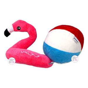 Posh Paws NYC Pink Flamingo Floaty Beach Ball Pool Toys Squeaky Plush Dog Toy Set - Aura In Pink Inc.