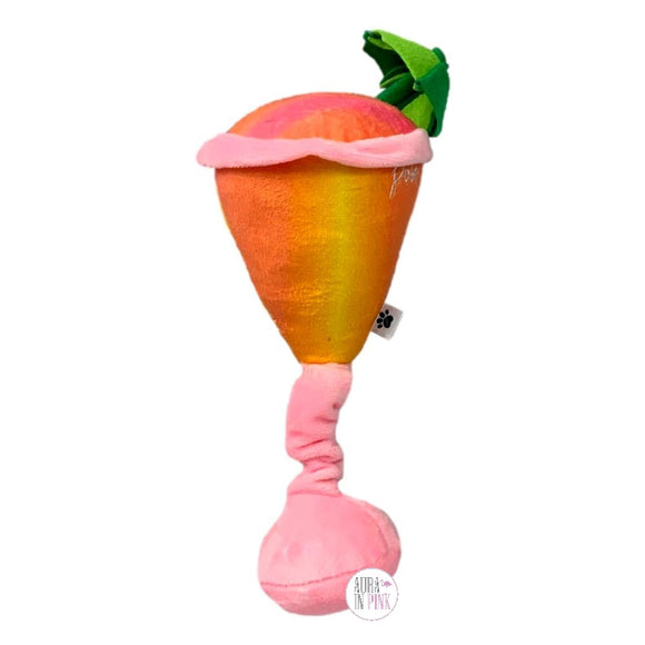 Posh Paws Pink Orange Fruity Cocktail Drink Glass w/Umbrella Squeaky Plush Dog Toy - Aura In Pink Inc.