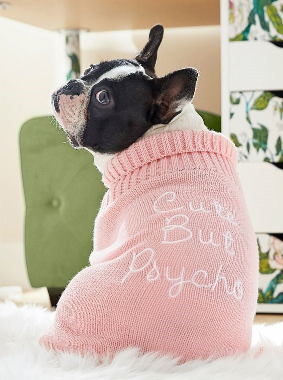 Pup Crew Cute But Psycho Pink Dog Sweater Pet Outfit – Aura In