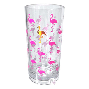 Queenwest Trading Multi-Pink Flamingos Clear Outdoor Drinkware Set of 4