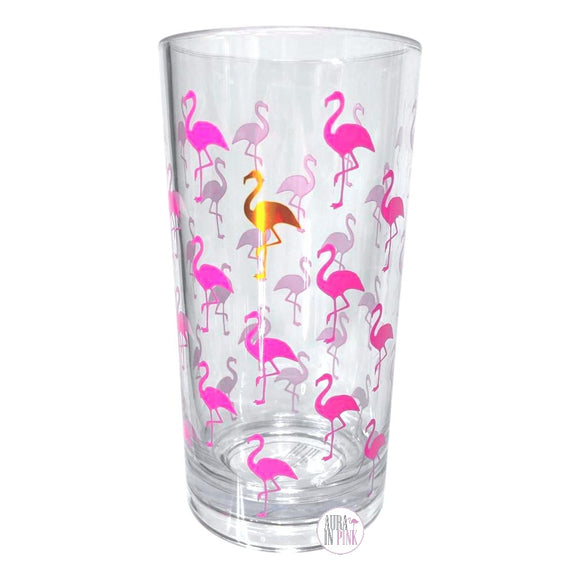 Queenwest Trading Trinkgeschirr für den Außenbereich, mehrfarbig, Flamingos, transparent, 4 Stück