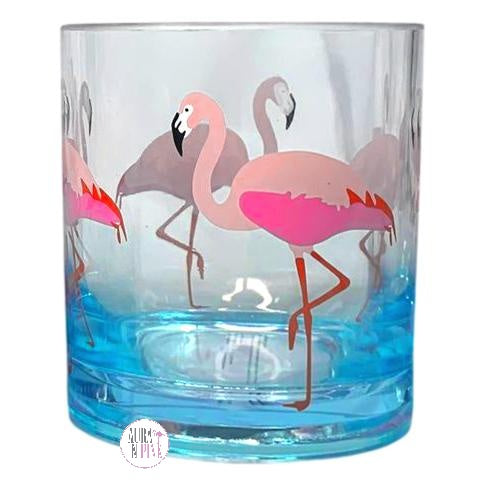 Queenwest Trading Trinkgeschirr-Set für den Außenbereich, Pink Flamingo, transparent, blau, 4er-Set, 2 Größen erhältlich