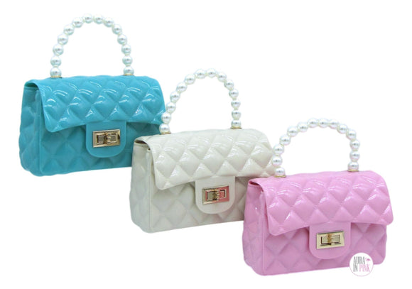 Classic Jumbo Pearl Handle Quilted Jelly Handbags w/Golden Chain Strap –  Aura In Pink Inc.