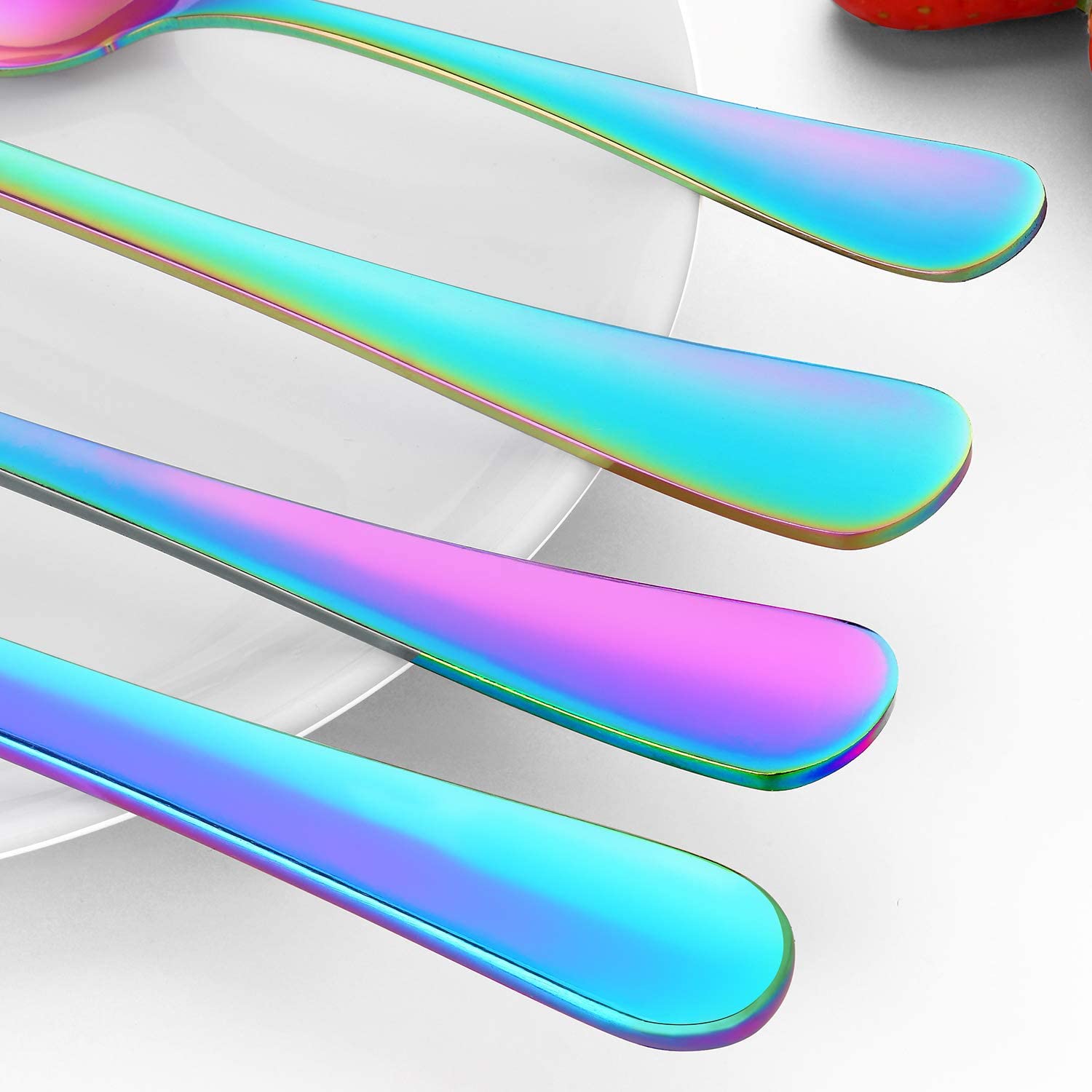 Karina Bailey 16-Piece Stainless Steel Unicorn Rainbow Iridescent Cutlery Set – Dishwasher Safe