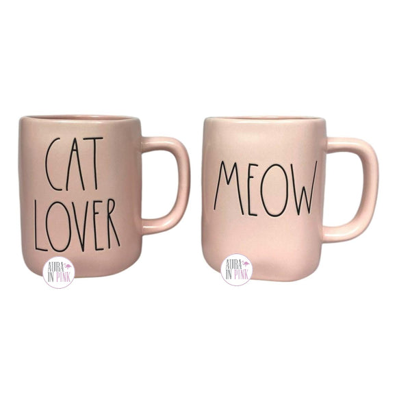 Rae Dunn Artisan Collection by Magenta Cat Lover & Meow Matte Pink Ceramic Coffee Mug Set of 2