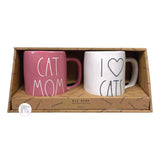 Rae Dunn Artisan Collection by Magenta Cat Mom & I Heart Cats Gloss Pink & Ivory Ceramic Coffee Mug Set of 2