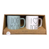 Rae Dunn Artisan Collection by Magenta Dog Mom & I Heart Dogs Gloss Blue & Ivory Ceramic Coffee Mug Set of 2