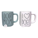 Rae Dunn Artisan Collection by Magenta Dog Mom & I Heart Dogs Gloss Blue & Ivory Ceramic Coffee Mug Set of 2