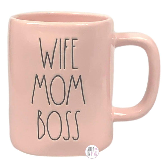 Rae Dunn Artisan Collection by Magenta Wife Mom Boss Pink Glazed Ceramic Coffee Mug
