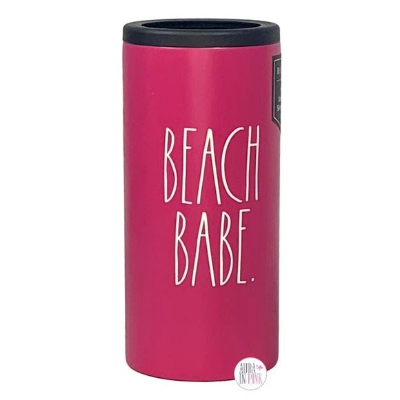 Rae Dunn Beach Babe Magenta Pink Insulated Stainless Steel Skinny Can Cooler Coozie - Aura In Pink Inc.