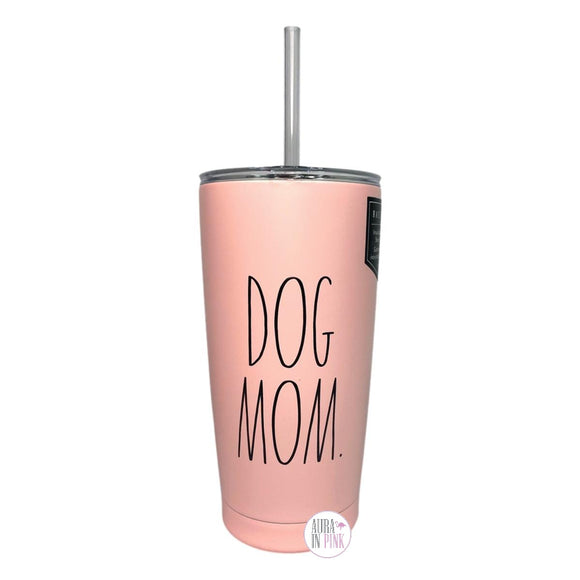 Rae Dunn Dog Mom Pink Insulated Stainless Steel Travel Tumbler w/Lid & Straw