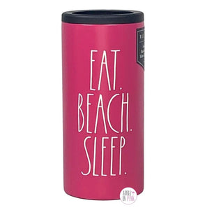 Rae Dunn Eat Beach Sleep Magenta Pink Insulated Stainless Steel Skinny Can Cooler Coozie - Aura In Pink Inc.