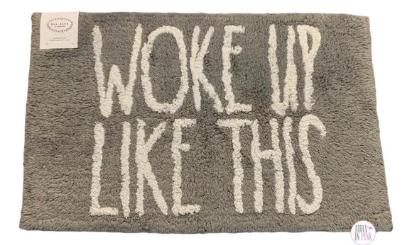 Genuine Rae Dunn by Magenta Woke Up Like This Grey Cotton Bath Mat - Aura In Pink Inc.