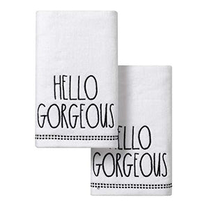 Genuine Rae Dunn By Magenta Hello Gorgeous Velour Hand Towels Set Of 2 - Aura In Pink Inc.