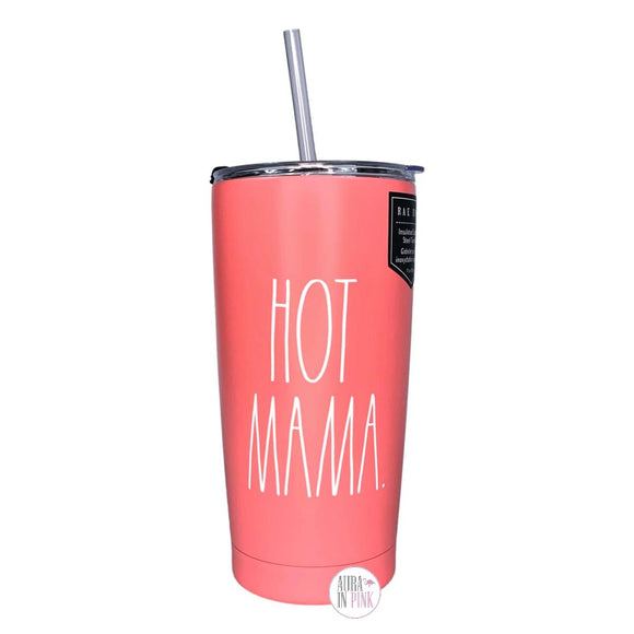 Rae Dunn Hot Mama Coral Pink Insulated Stainless Steel Tumbler w/Lid