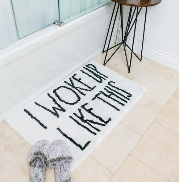 Genuine Rae Dunn by Magenta I Woke Up Like This White Cotton Bath Mat - Aura In Pink Inc.
