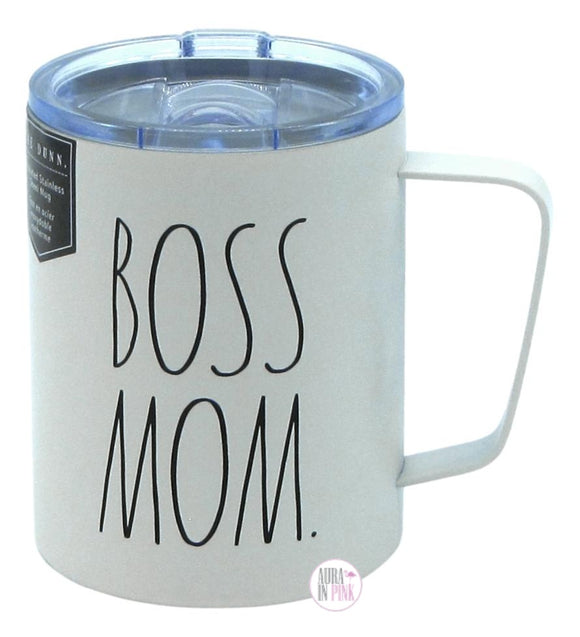 Rae Dunn Mom Boss Insulated Stainless Steel Travel Mug w/Lid - Aura In Pink Inc.