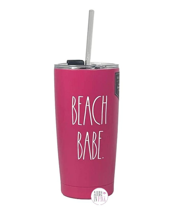 Rae Dunn Magenta Pink Beach Babe Insulated Stainless Steel Tumbler w/Lid & Straw - Aura In Pink Inc.
