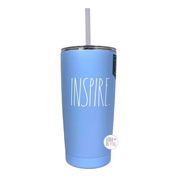 Rae Dunn Periwinkle Blue Inspire Insulated Stainless Steel Tumbler w/Lid & Straw