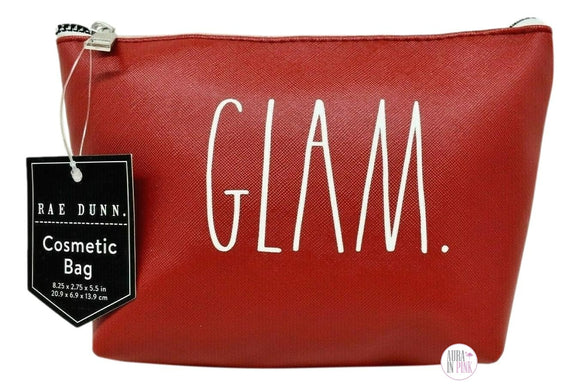 Rae Dunn Lipstick Red Glam Cosmetics Makeup Zip Bag - Aura In Pink Inc.