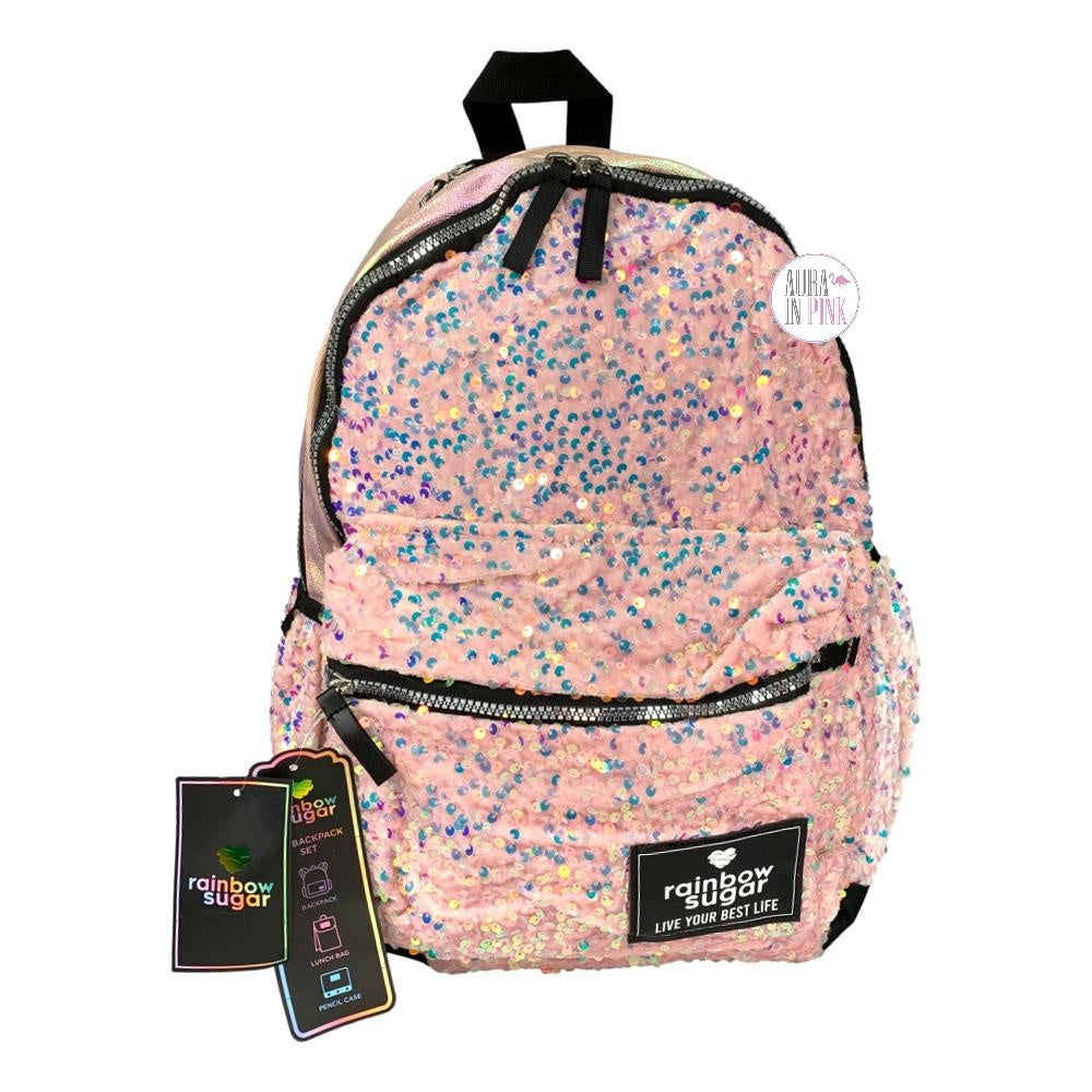 Rainbow Sugar Iridescent Pink/Purple Metallic & Sequin Backpacks w/Mat