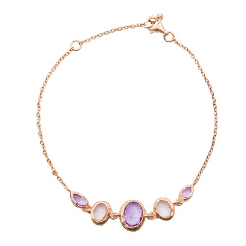 Sterling Silver Rose Gold Amethyst & Rose Quartz Stone Pendant Bracelet - Aura In Pink Inc.