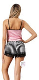 Gorgeous Lace Trim Pink Satin Tank Top & Striped Shorts Sleepwear Set - Aura In Pink Inc.