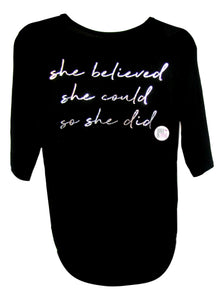 She Believed She Could So She Did Silver Script Ladies High Low Top - Aura In Pink Inc.