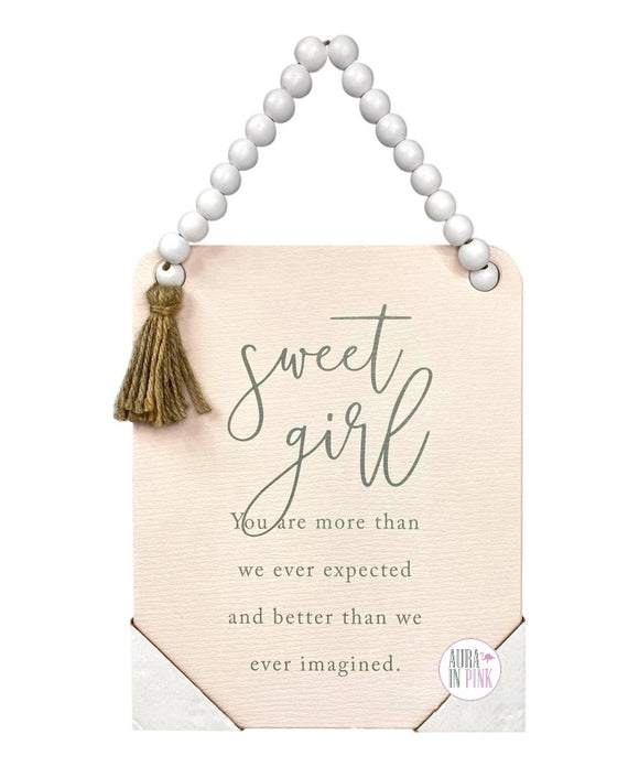 Sheffield Home Sweet Girl You Are More Pink Textured Wall Plaque w/White Wooden Beads Hanging Décor