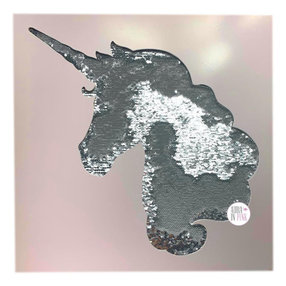 Silver Reversible Sequin Bling Unicorn Silhouette Pink Wooden Wall Art 20