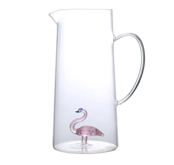 Sleek Glass Spun Pink Flamingo Drinkware Pitcher