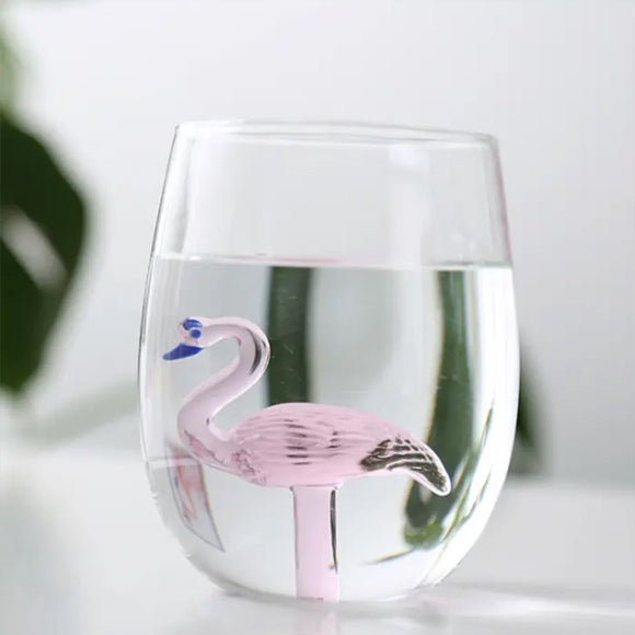 Sleek Glass Spun Pink Flamingo Drinkware Stemless Wine Glass