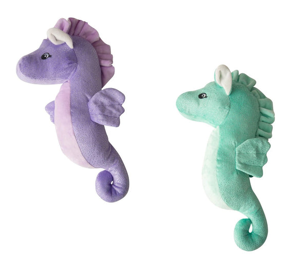 SnugArooz Shelly & Sandy Seahorse Squeaky Plush Dog Toys - Purple & Aqua - Aura In Pink Inc.