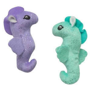 SnugArooz Shelly & Sandy Sparkly Kitty Seahorse Crinkle Plush 2-Pk Catnip Cat Toys Set - Aura In Pink Inc.