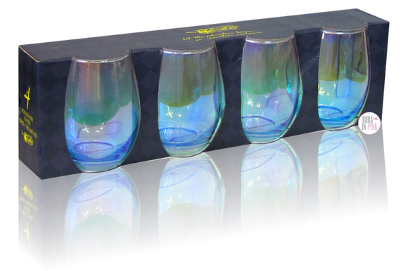 Set of 4 Aura Crystal Stemless Wine Glasses