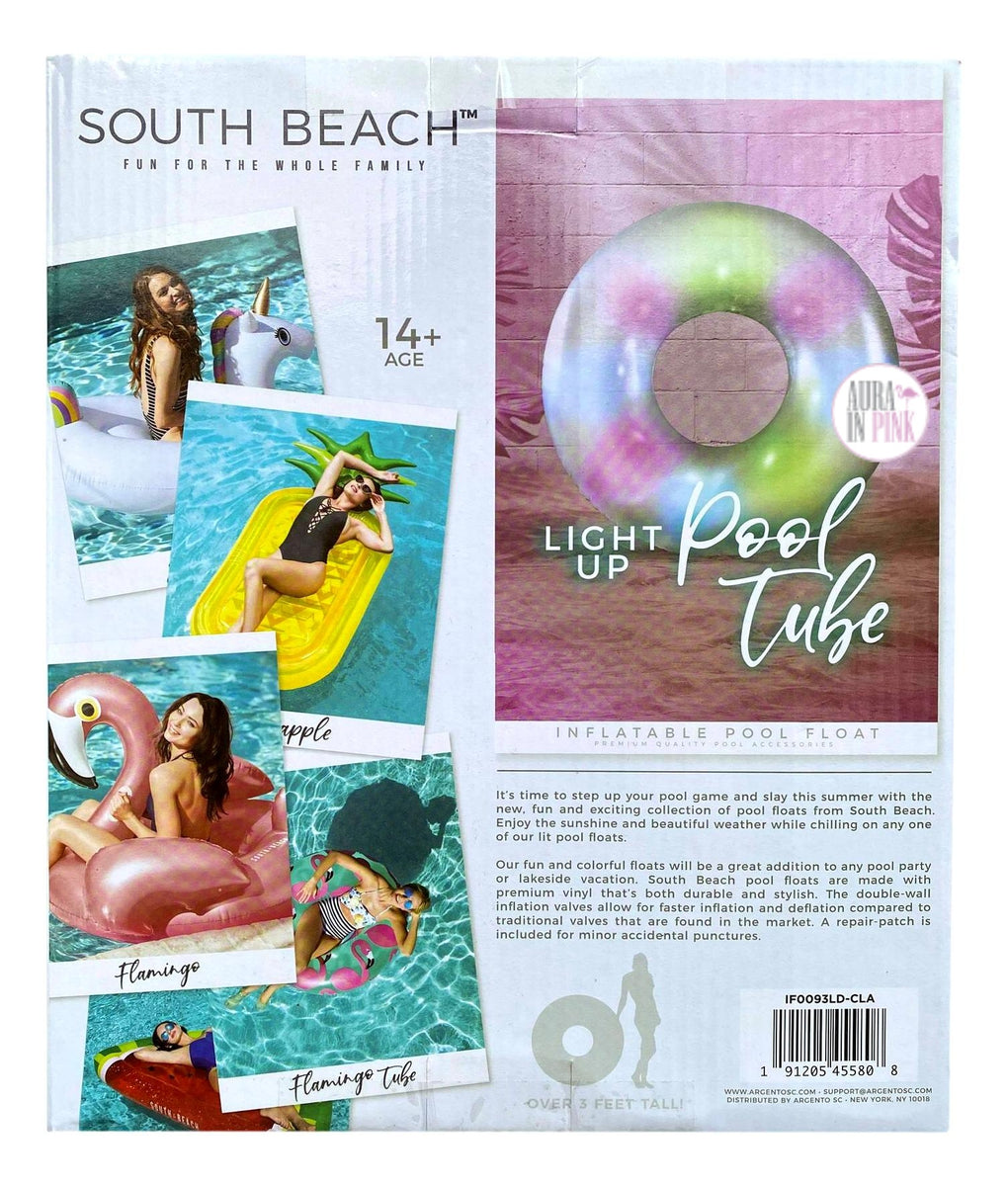 South Beach Tropical Collection LED Light Up Inflatable Tube Pool Floa ...