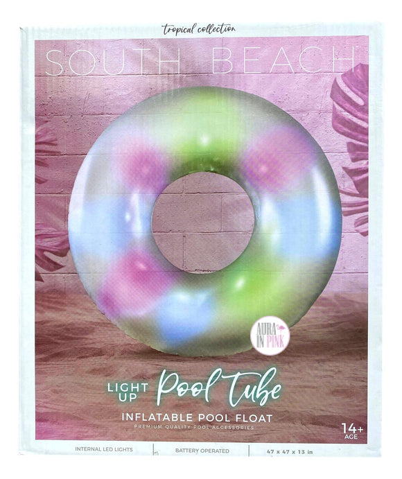 South Beach Tropical Collection LED Light Up Inflatable Tube Pool Float - Over 3 Feet Tall - Aura In Pink Inc.