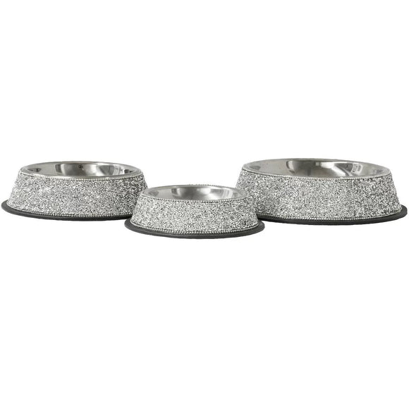 Sparkles Home Luminous Silver Diamond Bling Stainless Steel Assorted Sized Pet Bowls - Aura In Pink Inc.