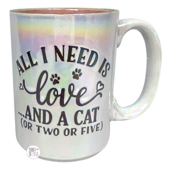 Spectrum Designz All I Need Is Love... And A Cat (Or Two Or Five) Iridescent Large Ceramic Coffee Mug