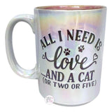 Spectrum Designz All I Need Is Love... And A Cat (Or Two Or Five) Iridescent Large Ceramic Coffee Mug