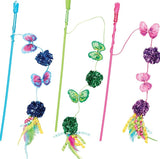 Ethical Products Spot Butterfly & Mylar Teaser Wand Cat Toys - Blue, Green, Pink - Aura In Pink Inc.