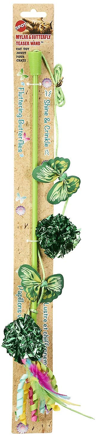 Ethical Products Spot Butterfly Mylar Teaser Wand Cat Toys Blue G Aura In Pink Inc
