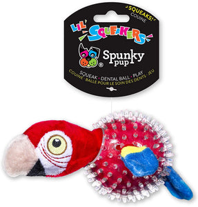 Spunky Pup Lil' Squeakers Scarlet Macaw Parrot Squeaky Plush Spiker Ball Dog Toy - Aura In Pink Inc.